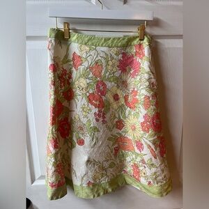 LOFT Floral A-Line Skirt with Green Accents